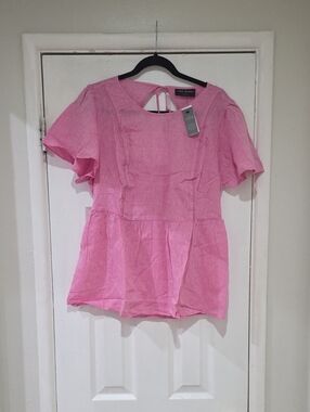 Lane Bryant Pink Tie-Back Peplum Blouse